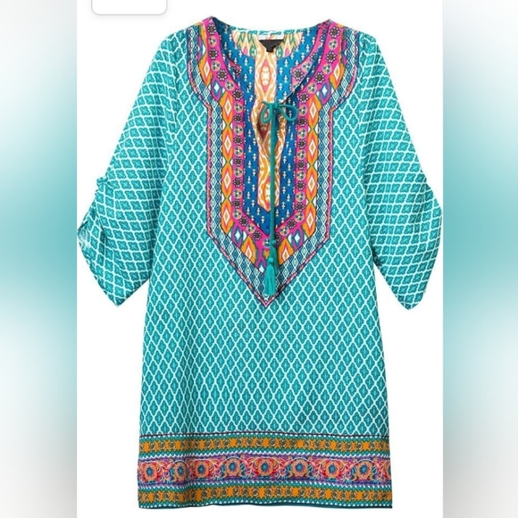 Urban Coco | Classic Bohemian Turquoise Print Dress - Picture 5 of 10